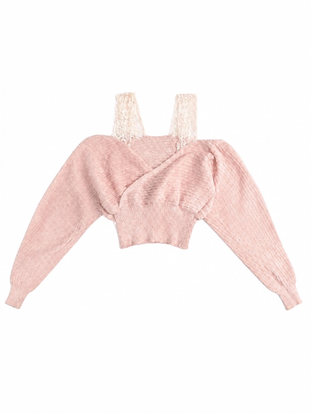 ROMWE Off Shoulder Lace Strap, Deep V-Neck Loose Pullover Sweater